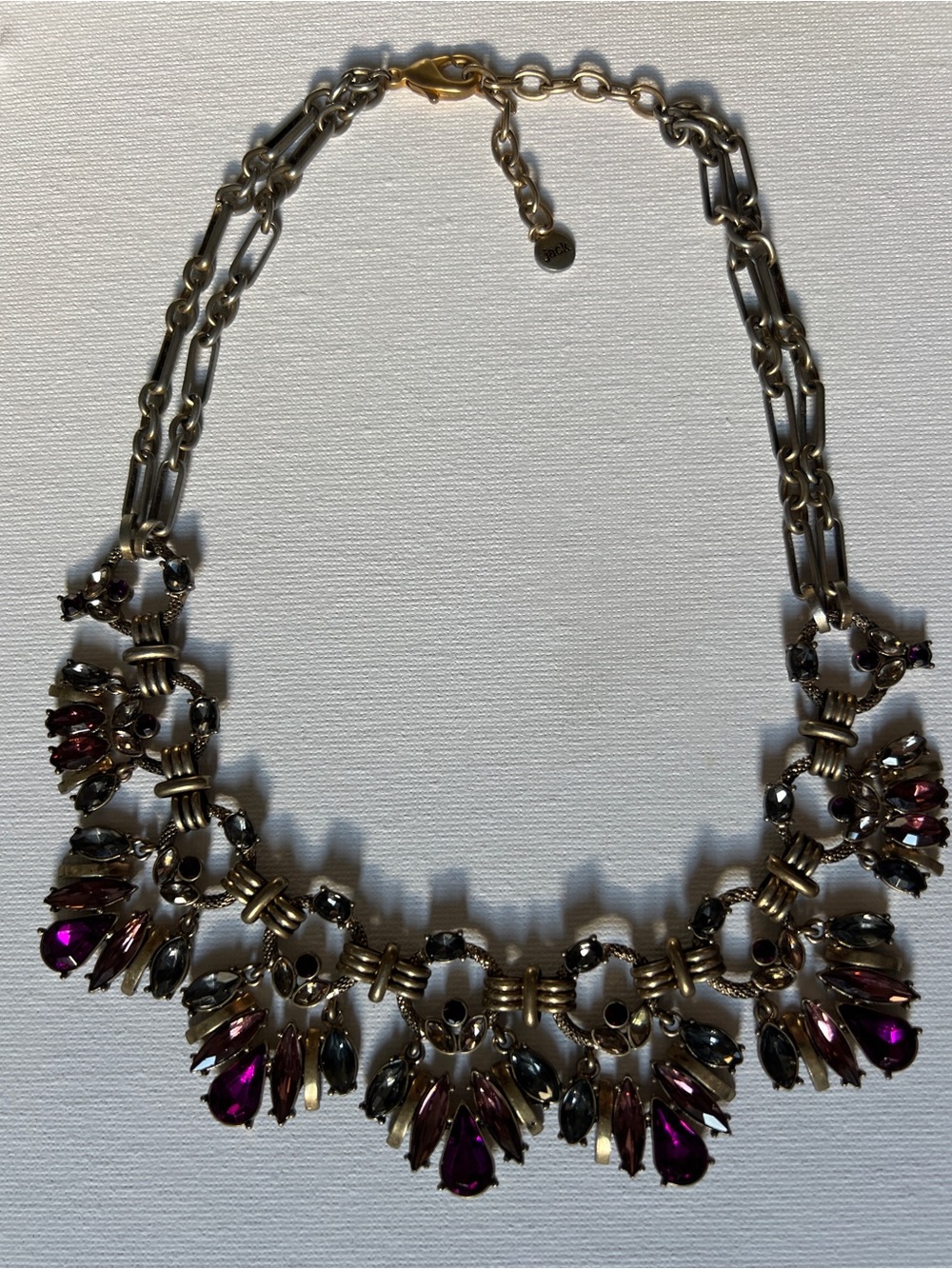 Bella Jack Antique Brass Purple Crystal Statement Necklace Chunky Mixed Metal